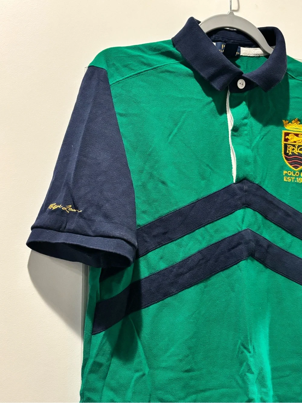 Polo by Ralph Lauren Green & Navy Short Sleeve Polo with Crest